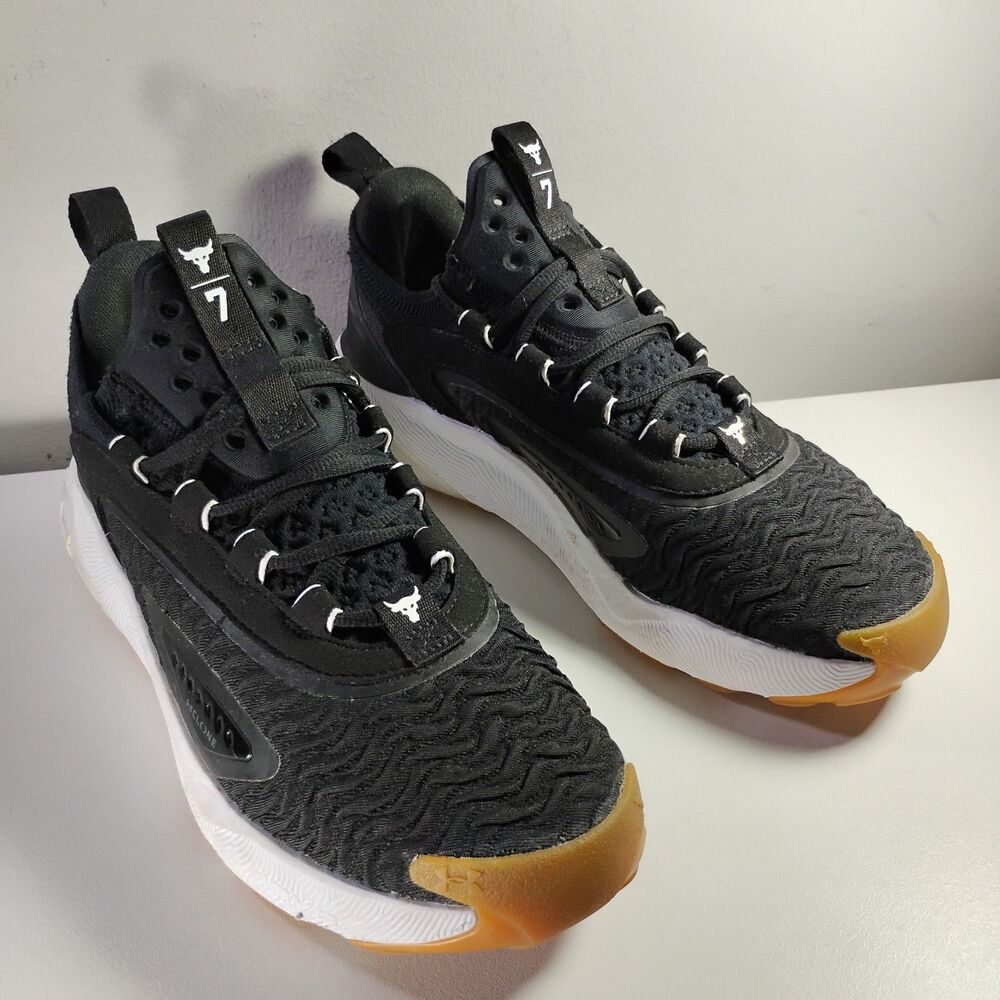 Under Armour Project Rock 7 Sneaker Men's 8.5 Black White Cross Training Shoes